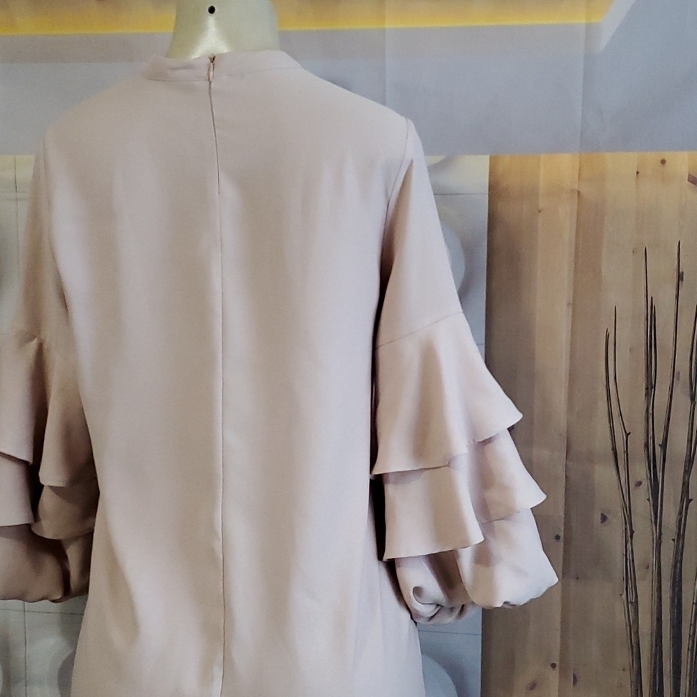 Zara Tan color ruffle sleeve mini dress Size M - Picture 6 of 8